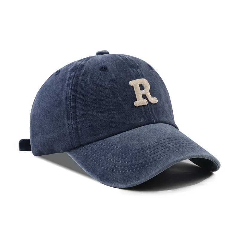 R Letter Embroidery Baseball Cap Vintage Washed Cotton Men Wen Snapback Hat Casual Adjustable Unisex Duck Tongue Caps X250704