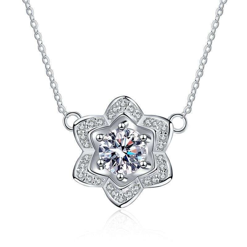S925 Pure S925ier D Color 1 caratS925 Plated Camellia Pendant MoiS925S925anite Dia Necklace for Women 86e