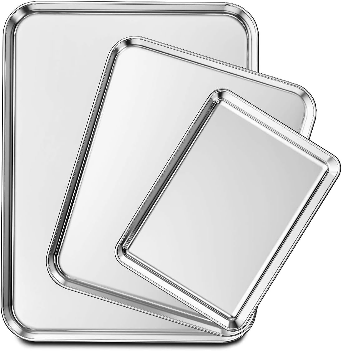 3-Piece Stainless Steel Baking Sheet Set (9/12/16 Inch), Commercial Grade Non-Toxic Cookie Pan, Heavy Duty Oven Tray for Baking