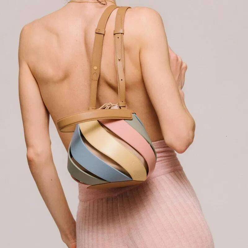 2025 Designer Handbag New Fashion Rainbow Design Geometric Hollow Out Bucket Tote Cylindrical Shoulder Crossbody Bag