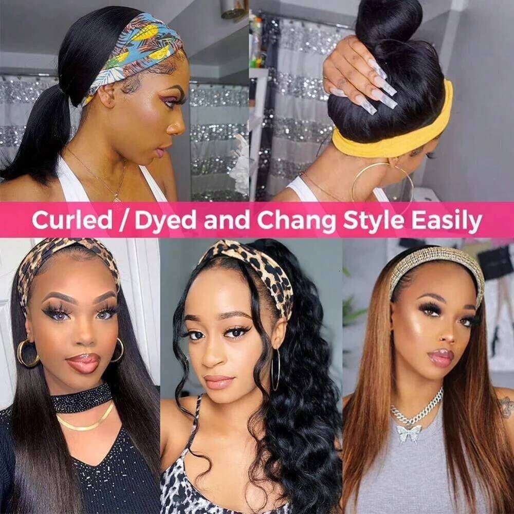 Wig Brazilian Headband For Women Glueless None Lace Front Human Hair Wigs Straight