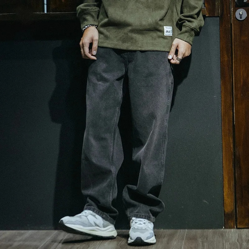 Korean Mens Jeans Denim Pants Heavyweight Wide Straight Leg High Fashion Retro Four Seasons Loose Pants 250704