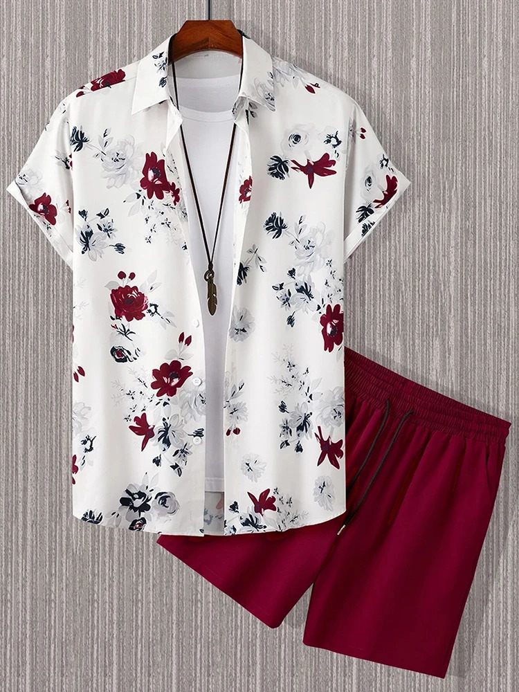 Hawaiian Mens Short Sleeve Shirt And Beach Shorts Set Party Summer Vacation Fashion Casual 250704