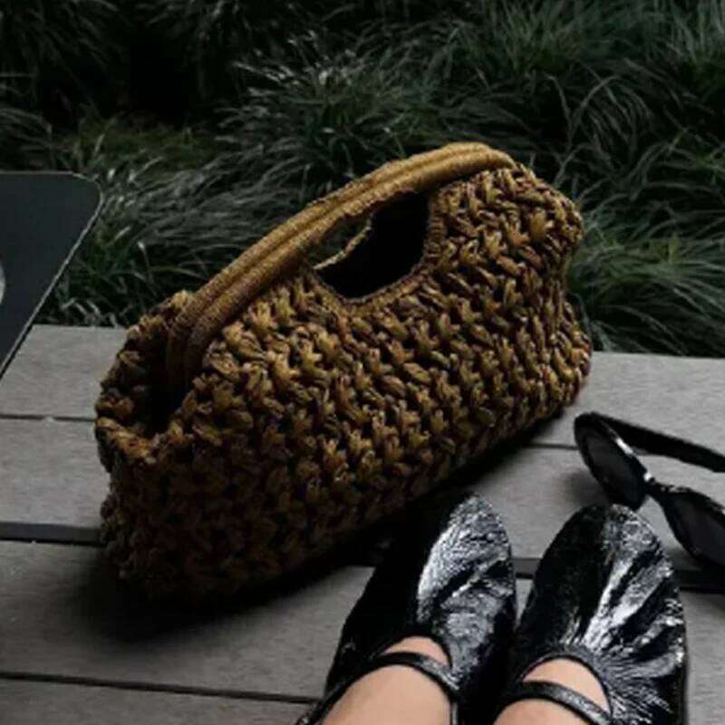 Ladies Chain Woven Handbag Straw Shoulder Fashionable Raffia Crossbody Beach Summer New Versatile Women's Bag