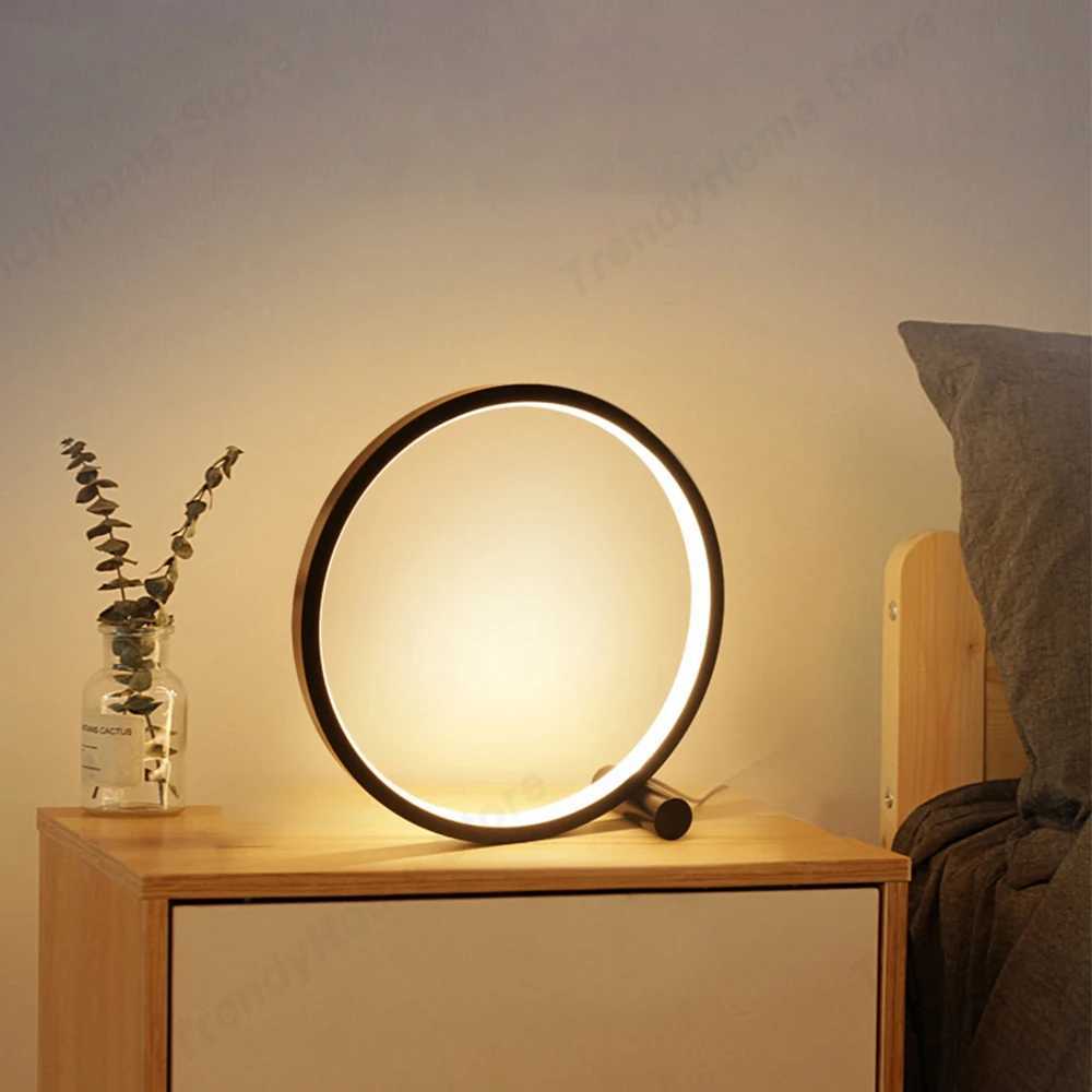 25CM LED Simple Circular Ring Table Lamp for Bedroom Bedside Living Room Restaurant Hotel Decorative Lamp Dimmable Round Night Light XJ250703