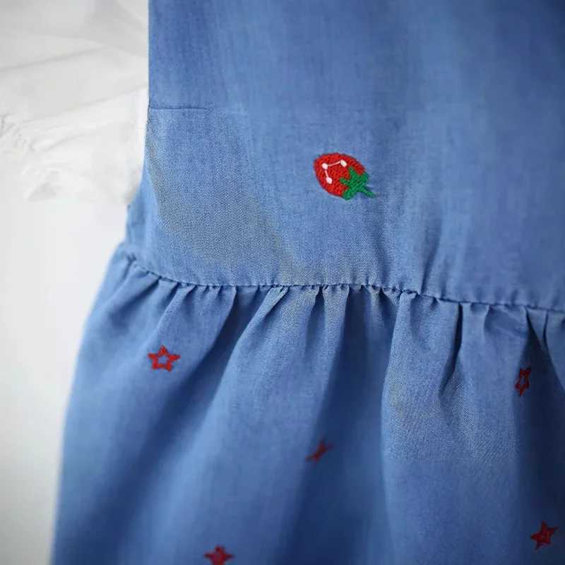Childrens Summer Dress for Baby Girls New Korean Version Strawberry Collar Short Sleeve Denim Skirt Girls Casual Skirt R250704