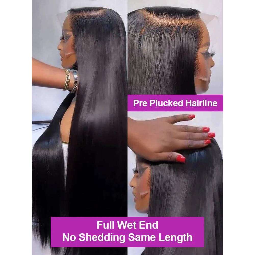13x6 HD Transparent Bone Straight 30 40 Inches Lace Front 100% Human Hair Brazilian Frontal Wigs For Women