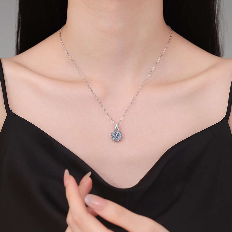 Jewelry MoiS925S925anite 1 2 3 caratS925 S925ier Pendant Crown Round Bag Necklace f3b