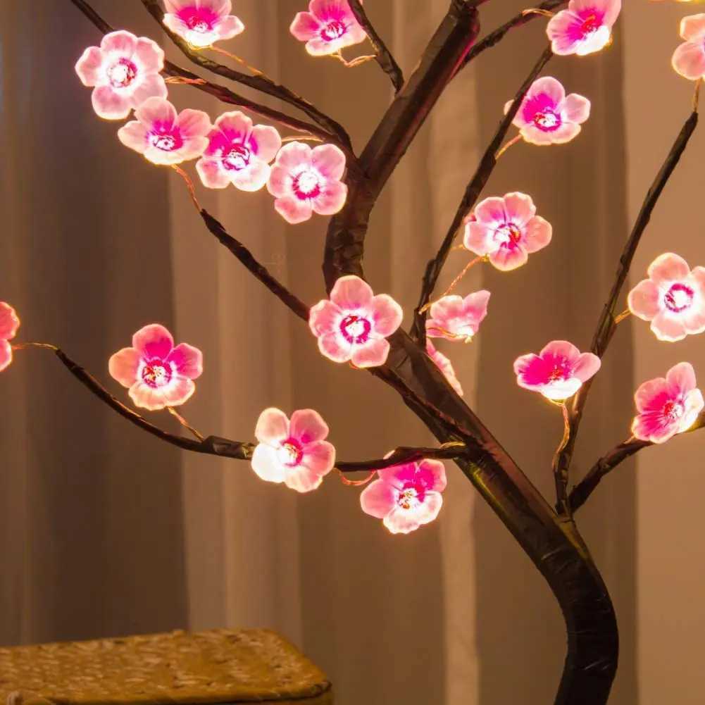Home Decoration USB/Battery Powered Touch Switch Warm White Artificial Bonsai Cherry Blossom Desktop Tree LED Lamp LightXJ250703