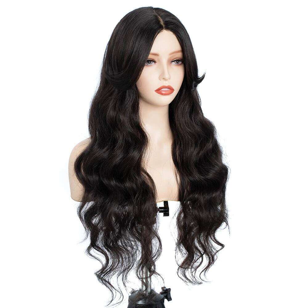 Synthetic For Black Women Long 28 inch Body Wave Wavy Middle Part Lace Wig Ombre Blonde Brown Cosplay Wigs