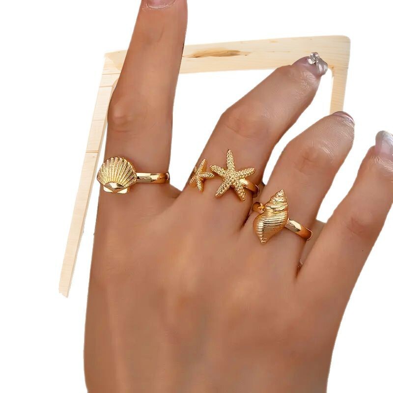 1 Piece Ocean Series Starfish Conch 3-Piece Set Beach Sea Vacation Style Ring Jewelry