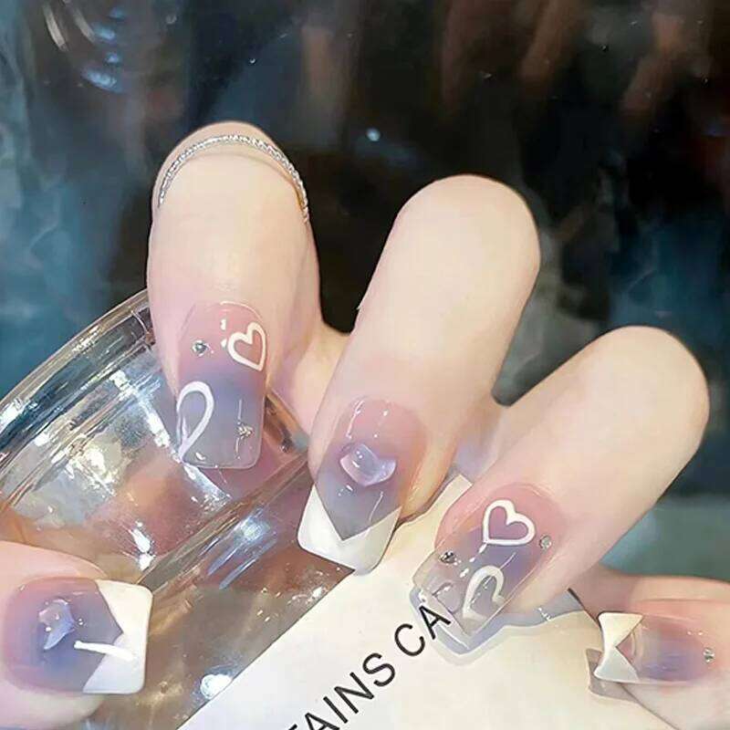 24pcs Y2K Style Gradient Blue Pink Color Fake Dyeing Press On Full Cover Artificial False Nails For Women Salon Use X250704