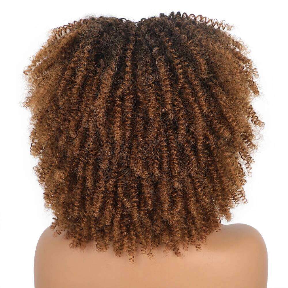 Synthetic Short Kinky Curly Wigs For Black Women Daily Party Use Brown Bouncy Wig Heat Resistant Hair 14 Inch