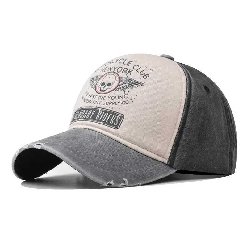 Washed Cotton Baseball Cap for Wen Fitted Snapback Hats for Men Motorcycle Print Hip Hop Mens Summer Cap X250704