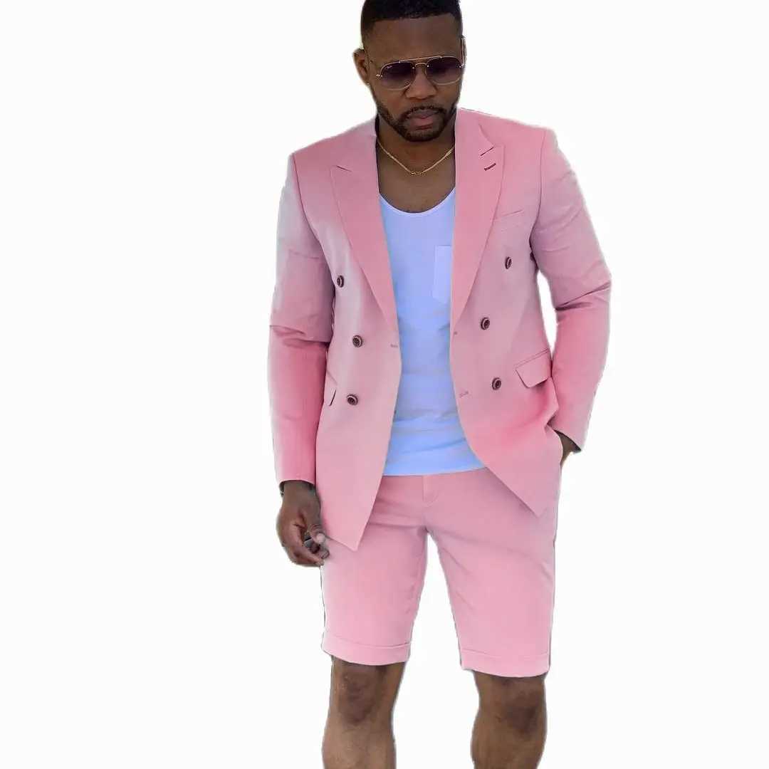 New Design Mint Green Mens Suits Double Breasted Short Pants Summer Beach Groom Suit Casual Business Wedding Best Man Blazer X250704