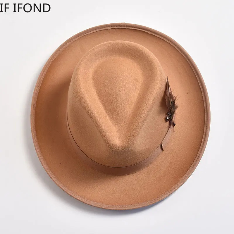 Handmade Feathers Felt Fedora Hat Vintage Men Panama Trilby Hats Curved Brim Gentleman Party Dress Cap 250701