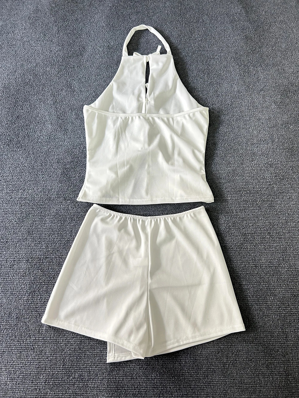 Womens Summer Temperament Solid Color Hollow Pleated Bag Hip Half Skirt Two-Piece Set Elegant Fashionable Ladies Outfit 250704
