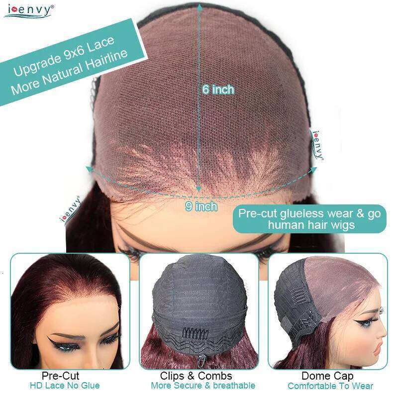 Wear And Go Glueless Human Hair Bury Front Wigs Straight Body Wave Ginger 9X6 Lace Frontal Wig PrePlucked Bye Knots