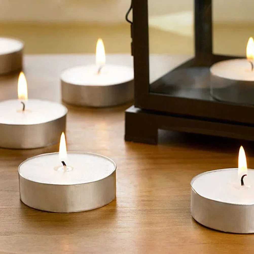 50 Pcs Tea Candles Round Scented Room Small Tealight for Wedding Lights Household Romantic White Multi-function Metal W250704