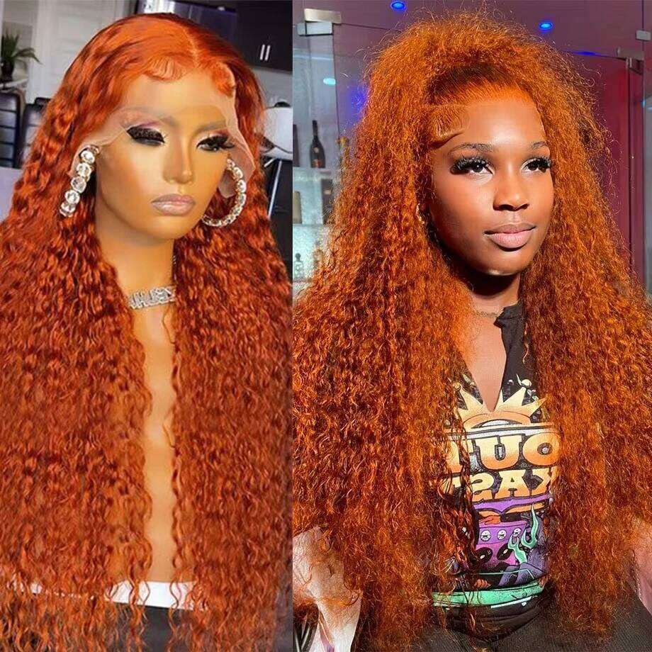 30 Inch Orange Ginger Human Hair Water 13x4 13x6 Hd Lace Deep Wave Frontal Wig Colored Transparent Curly Wigs For Women