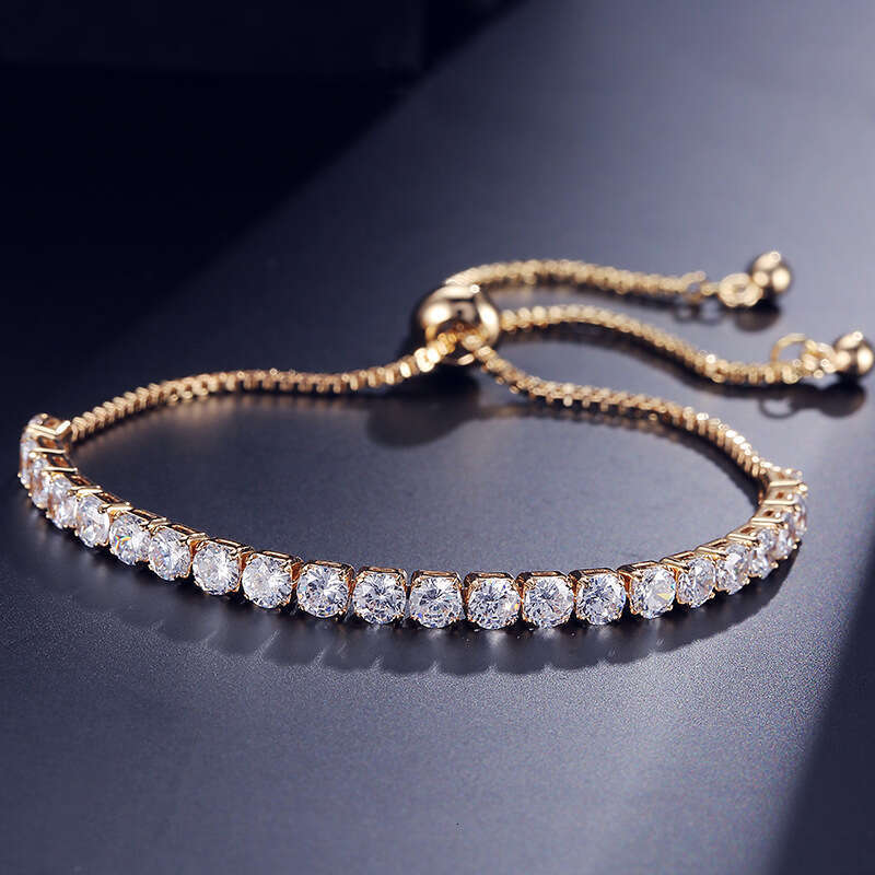 INS New Hot Selling Luxury Jewelry Designer Bracelet For Women Plated with 18K Gold Diamond Round Crystal 4mm Shining Non Fading Pulling Bracelet OL D
