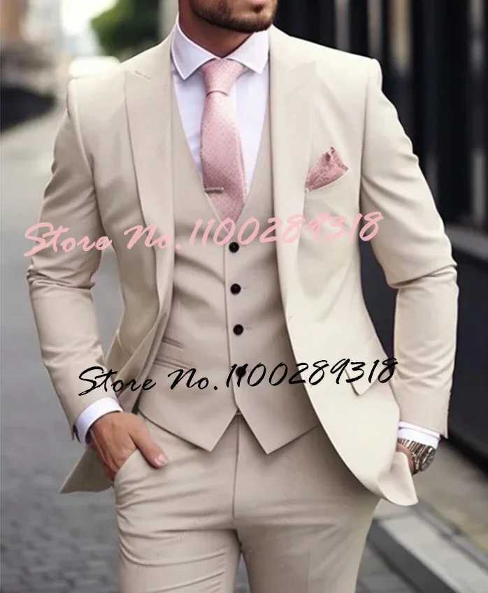 Pink Luxury Mens Suits Terno Formal Outfits 3 Piece Jacket Pants With Vest Slim Fit Luxury Costume Homme Formal Occasion Terno X250704