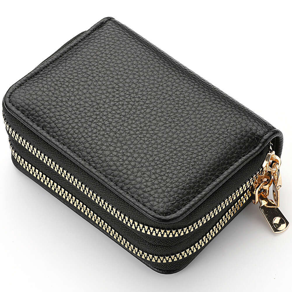 New Women's Short Double Zipper Accordion Card Holder Large Capacity Multi-Card Slot Multi-Function Compact Coin Purse