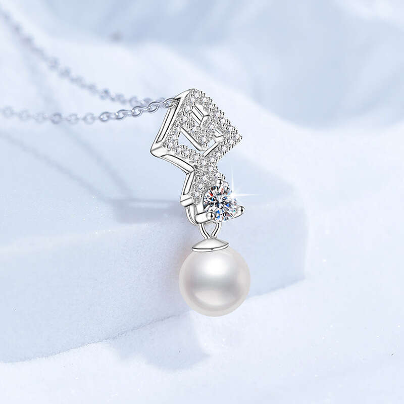 S925terling S925ier MoiS925S925anite Necklace Natural FreS925hwater Pearl 8mm Aurora Round Fan FiS925h Tail Pendant 80d