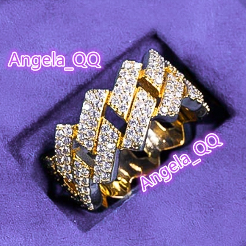 Pass Diamond Tester Hip Hop Bling D Color Moissanite Iced Out Mens 2 Rows Cuban Link Ring With 925 Sterling Silver GRA