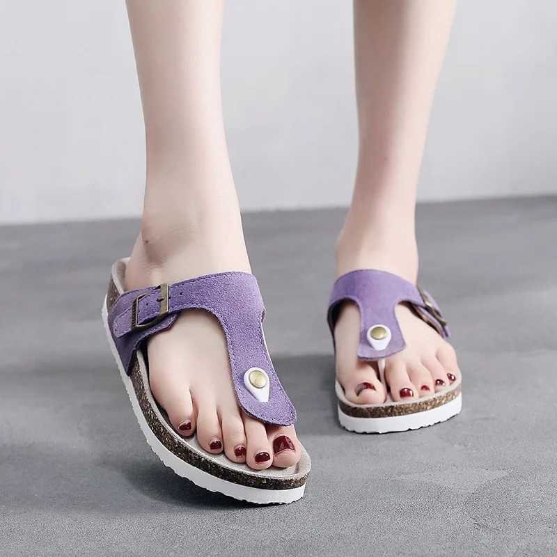 Fashion Women Men Leather Flip Flops With Arch Support Cork Footbed Slide Sandals For Ladies Girls Comfortable Beach Slippers W250704