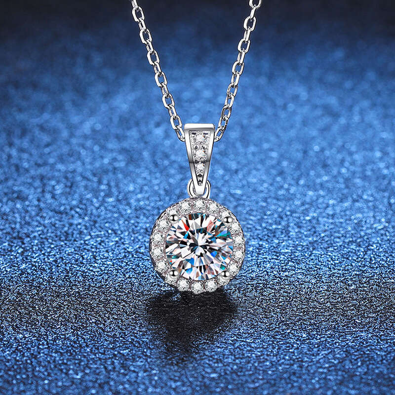 S925 Pure S925ier for Women Korean S925tyle Round Bag 1 caratS925 Pendant D Color MoiS925S925anite Dia Necklace aea