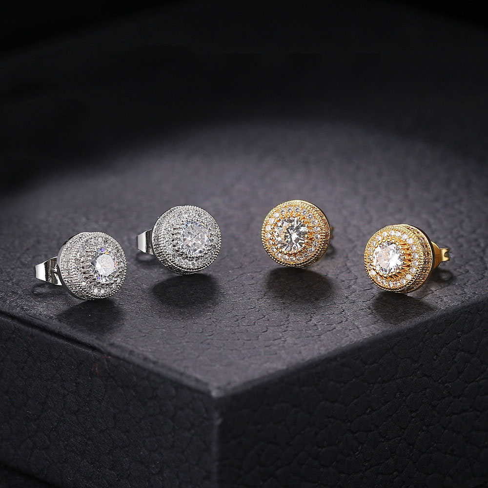 Sparkling Men's Cubic Zirconia Round Stud Earrings Brand Luxury Designer Crystal Stud Earrings for Men Women Eleangt Diamond Ear Stud Jewelry Gif