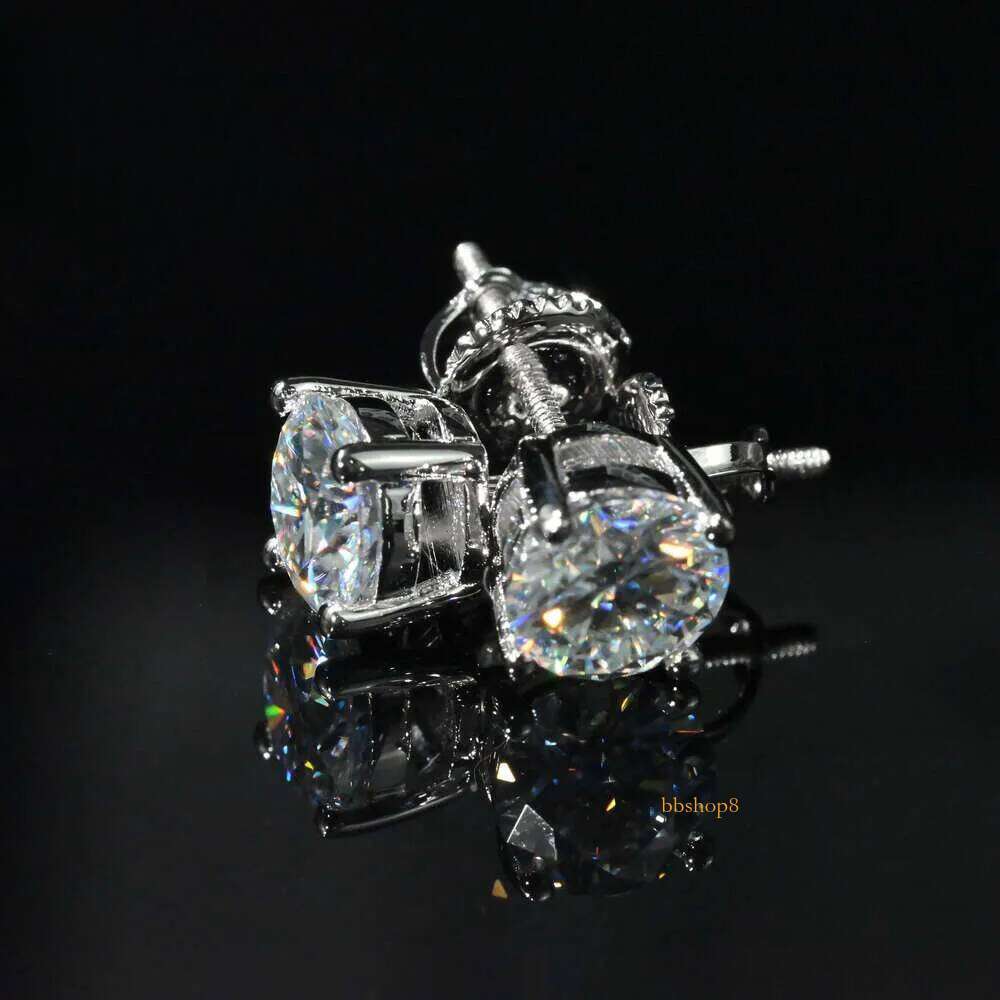 .25 0.5 1 2 4 5 Carat Moissanite Stud Iced Out Round Cut Screw Back Sier 10k 14k Gold Vvs Dia Fine Jewelry Earring