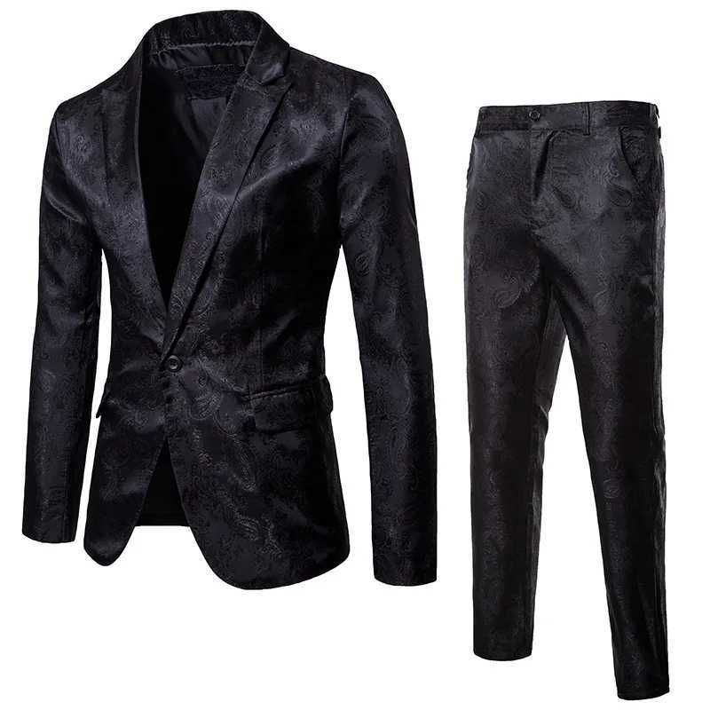 High Quality Mens Classic Jacquard Suit Set 2pieces (Blazer+pants) Luxury Fashion Business Slim Social Ball Tailcoat Size S-3XL X250704