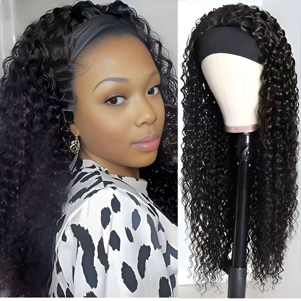 Kinky Glueless Wear and Go Headband Deep Curly Human Hair Wig for Black Women