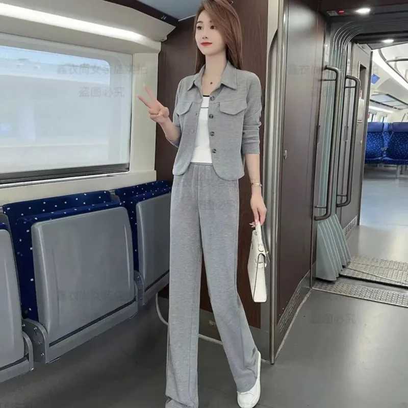 Fashion Wide Pants Casual Clothing Womens Suit Spring And Autumn 2025 New Stylish Jacket Straight Leg Trousers 2 Two Piece Set X250704