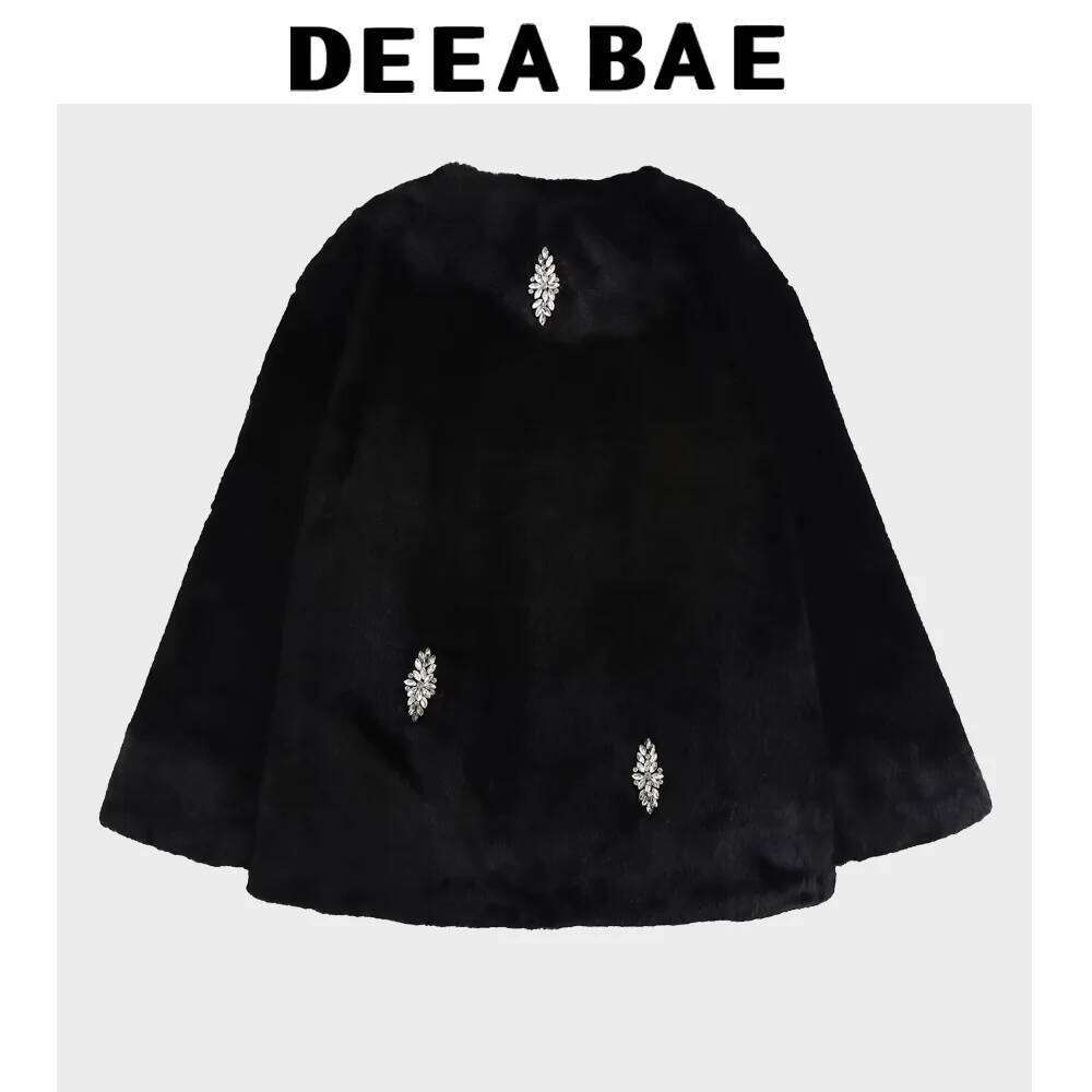DEEABAE Winter Jacket Women's High-End Fashion Jewelry Inlaid Artificial Fur Long Sleeved Outerwear 250704