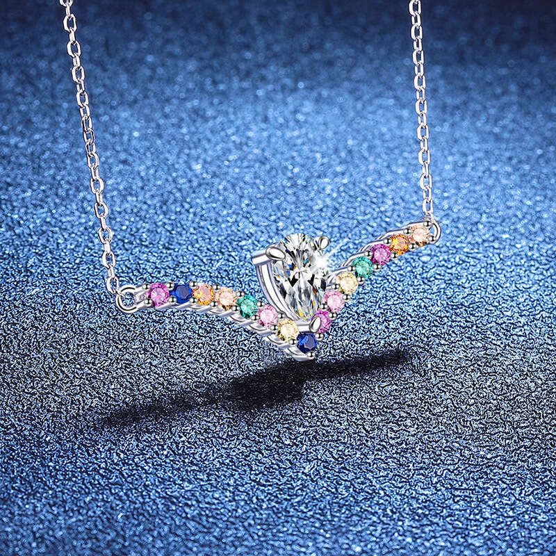 S925 Pure S925ier FaS925hion V-S925haped Water Drop Pendant 1 caratS925 D Color MoiS925S925anite Necklace 202