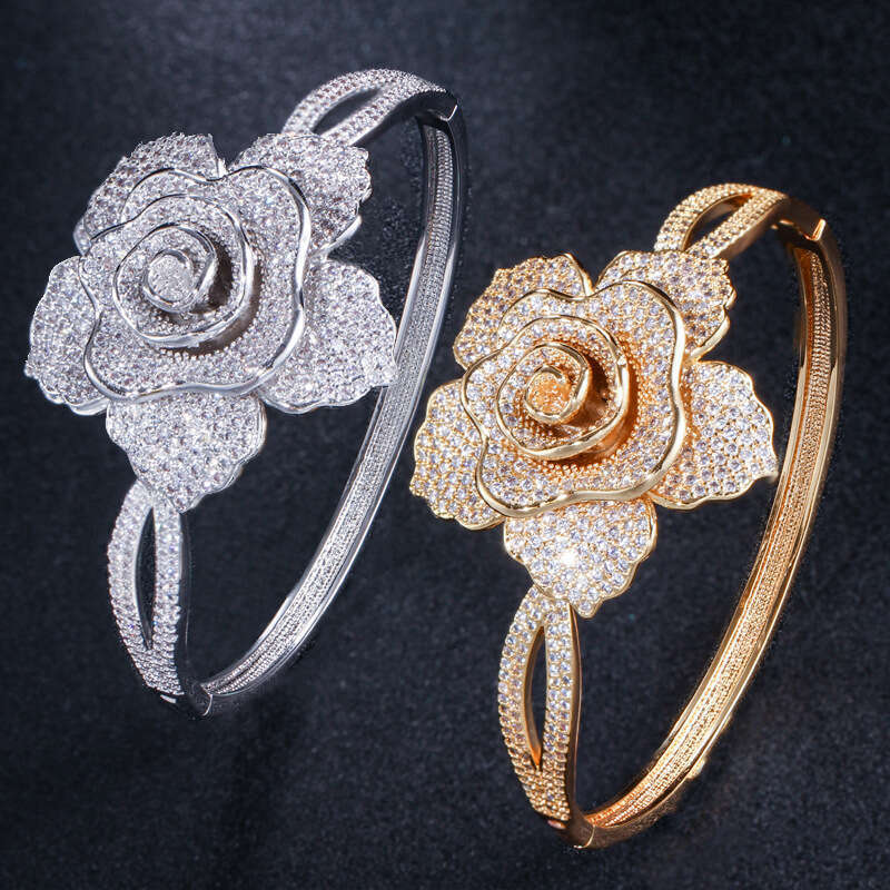 DHcollections Trendy Jewelry Fashion Creative Flower Bracelet Super Shiny Full Dia Zircon Bangle Hot Sale