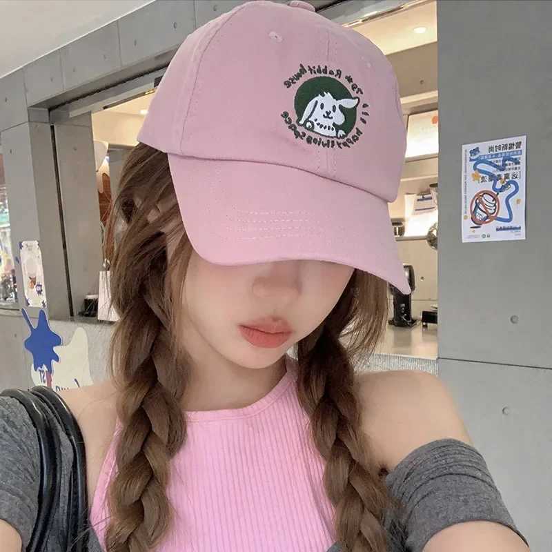 Spring Summer Solid Color Baseball Cap For Wen Soft Top Sun Visor Hat Cartoon Rabbit Korean Girl Sunshade Peaked Caps X250704