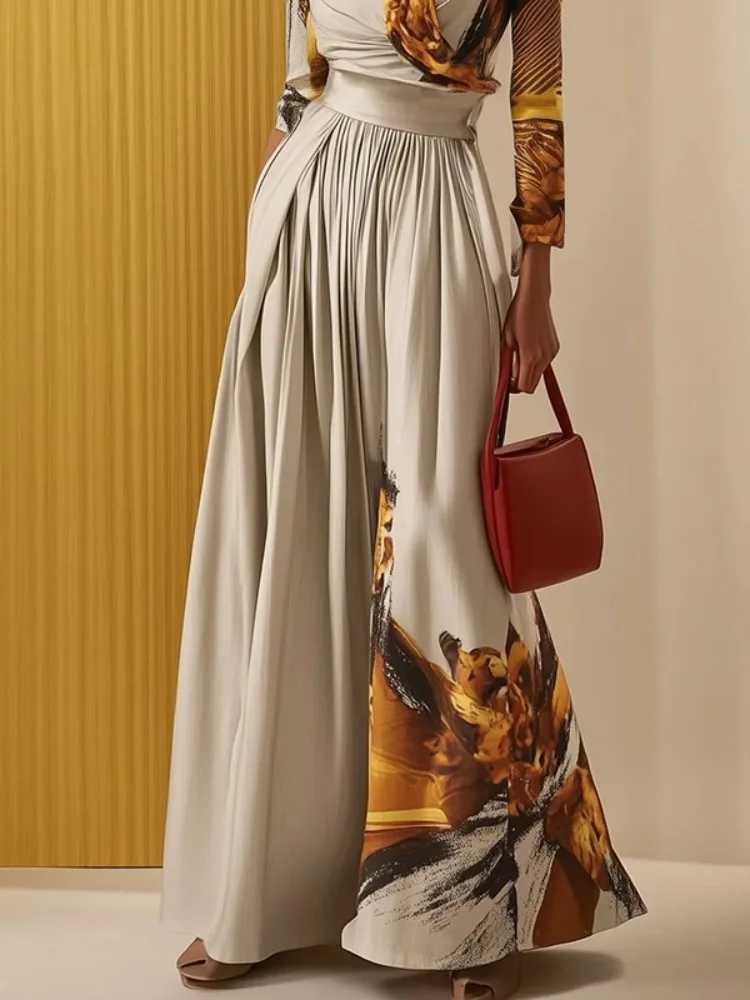 Fracy Womens Elegant One-piece Suit Printed Dp V-neck Long Slves Jumpsuit 2025 Elastic High Waist Wide Leg Jumpsuits X250704