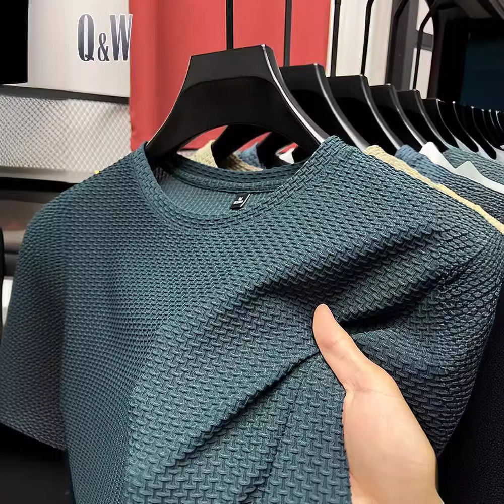 Bamboo Fiber Mesh Designer Short Sleeves Ice Silk T-shirt Men Short Sleeve Round Neck 2023 New Hot Sale Blood Men Base Shirt Summer Solid Color Thin