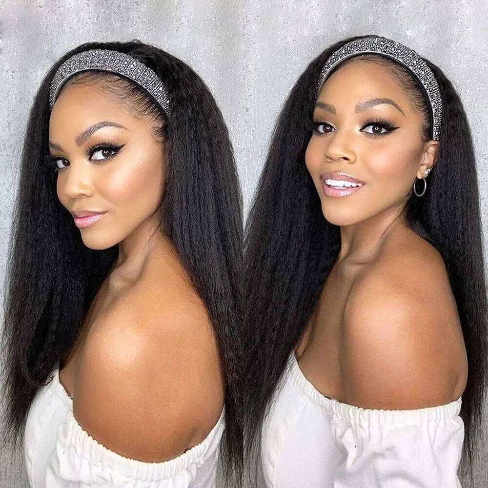 Kinky Wigs Remy Ready To Wear Brazilian Yaki Straight Headband Human Hair Wig for Women