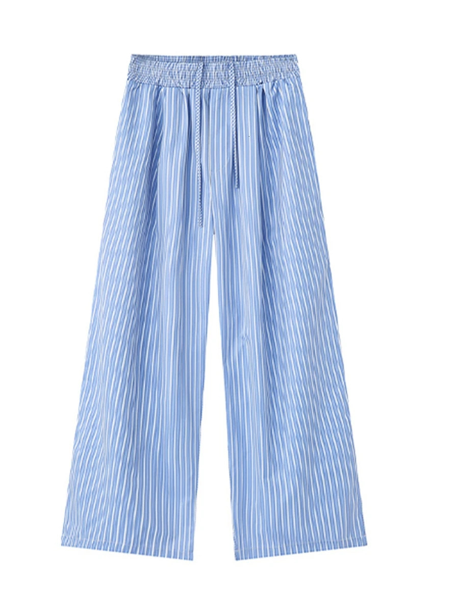 Men Striped Pants Elastic Waist Drawstring Casual Pants Loose Trousers for Daily Street 250704