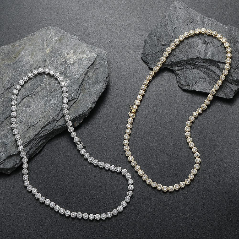 Hip hop necklace 6mm round rock sugar zircon necklace copper inlaid with zirconium single breasted round rock sugar chain for men
