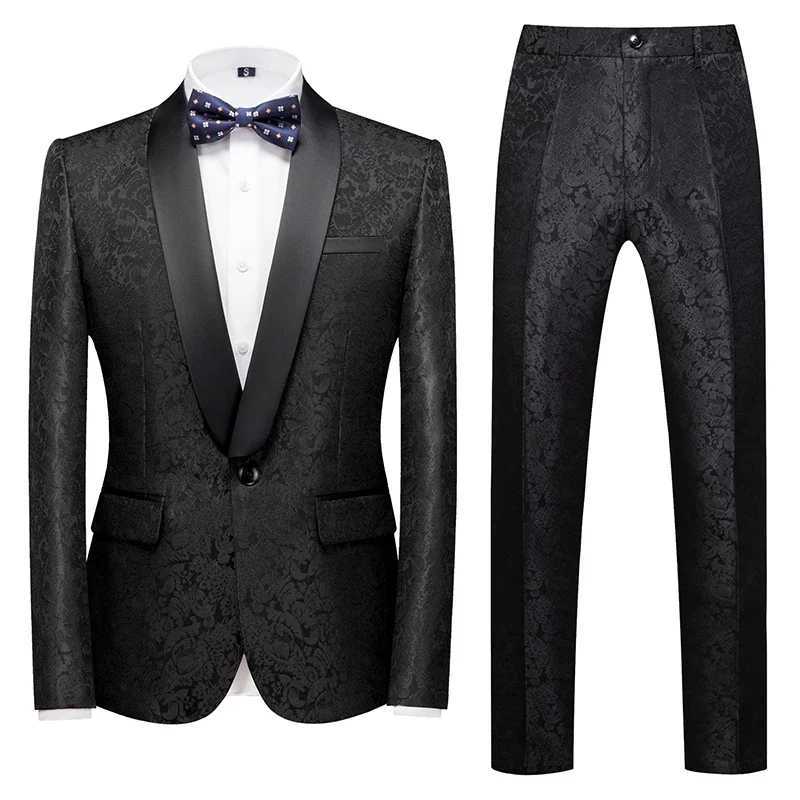 Mens Black Collar Suit Two-Piece Wedding Business Dress Coat and Trousers Red Blue White Purple Terno Masculino Asian Size X250704
