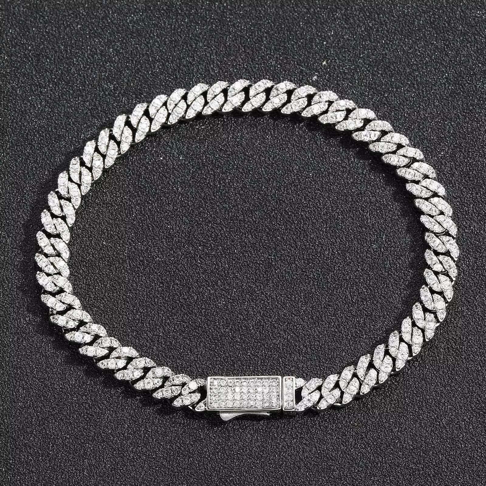 BES 6MM Hip Hop Bracelet Cuban Chain Spring Buckle Single Row Zircon Cuban Bracelet for Men Hip Hop Jewelry