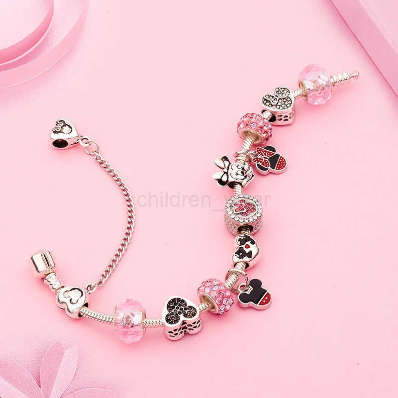Disney New Design Lovely Pink Crystal Bead Charm Bracelets Colorful Enamel Handmade DIY Charm Bracelet for Women W20250704
