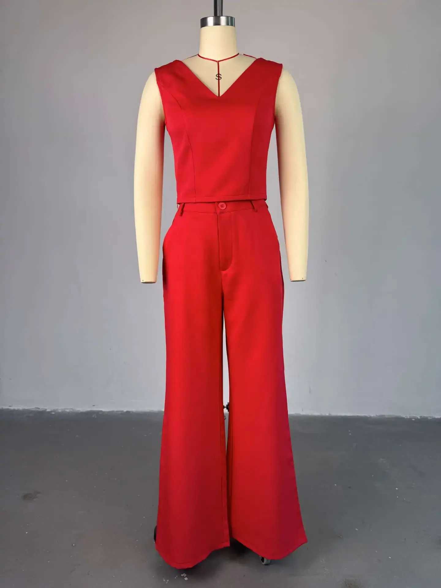 Two Piece Sets Women Pant Set Slveless V Neck Casual Pants Y2k Tops Wide Leg Long Pants High Waist Elegant Party Strtwear X250704