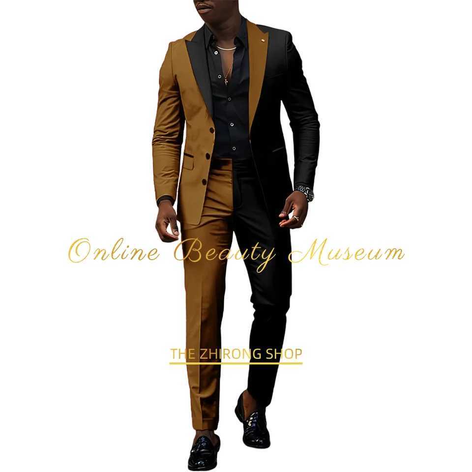Fashion Mens Suit 2-Piece Set (Jacket+Pants) Red-Black Peak Lapel Blazer Wedding Cocktail Birthday Party Custom Homme Tuxedo X250704